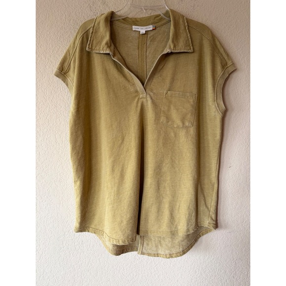 Jane + Delancey Tops - Jane + Delancey Mustard Yellow Acid Wash Split Back Sleeveless Polo Top Large